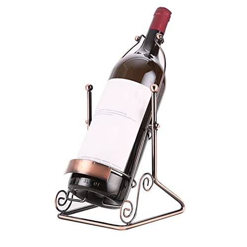 QIANGG Vrijstaand wijnrek, handgemaakte roestvrijstalen enkele fles aanrecht wijnhouder voor tafelblad wijnfles opbergrek perfecte wijnhouder standaard, M