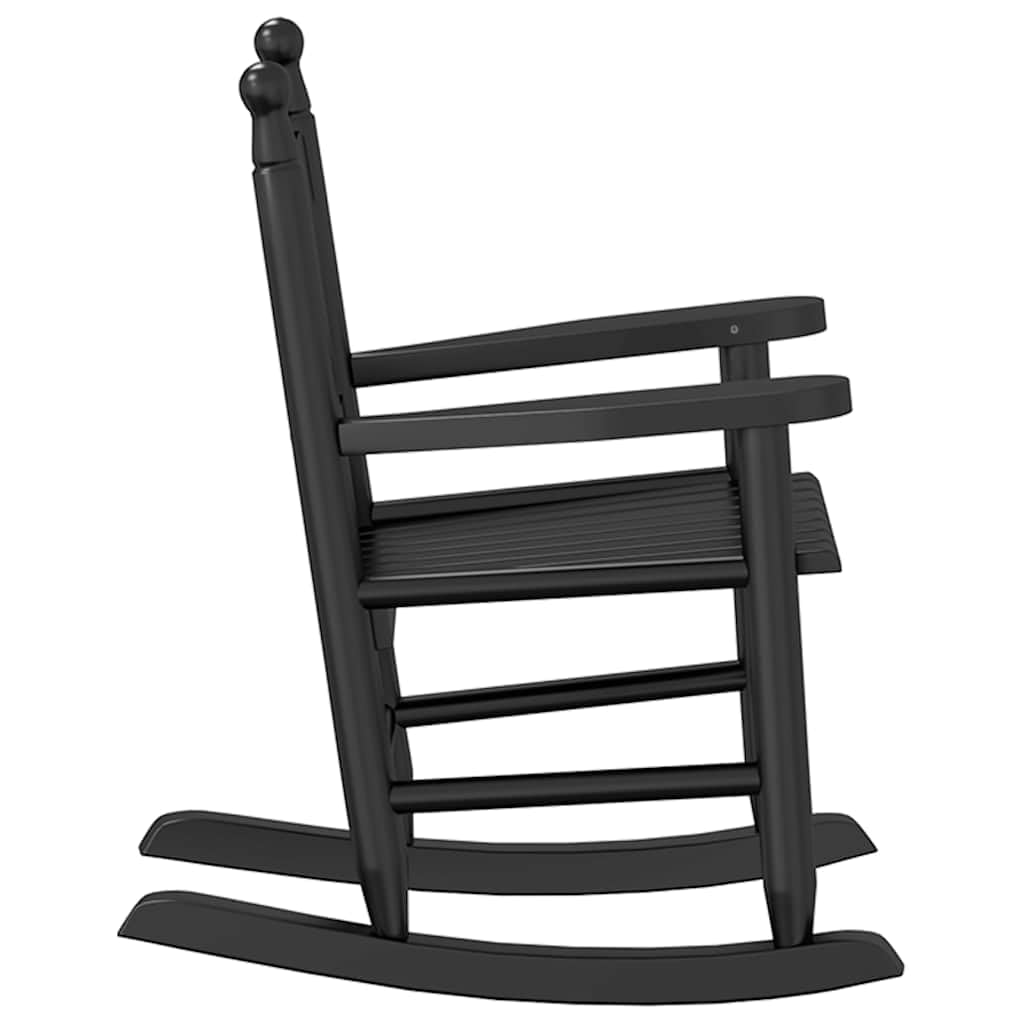 Schaukelstuhl für Kinder Schwarz Massivholz Pappel mit Armlehne und Rückenlehne 36x46,5x57 cm Kinderstuhl für Wohnzimmer Balkon Terrasse Innenraum mit stabilen Kufengestell und bequemer