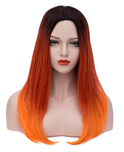YIMANEILI Orange Wigs for Women Long Straight Mad Hatter Hair Wig Natural Fashion Cute Synthetic Wigs for Cosplay Halloween Costume YM227