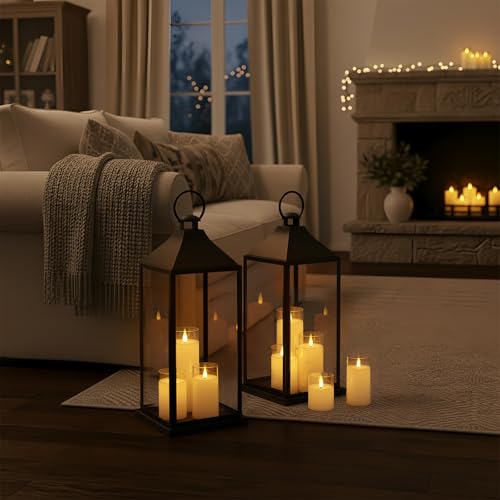 Image of Homemory Ivory White Flickering Flameless Candles, Battery Operated Acrylic LED Pillar Candles with Remote Control and Timer, Set of 5