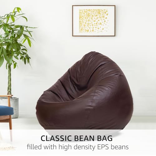 Image of Amazon Brand - Solimo 4XL Premium Faux Leather Bean Bag Filled with Beans for Living Room | Capacity Upto 6'5 inch Height & 125 Kg Weight | Pre-Filled Bean Bags for Office Use (Dark Brown)