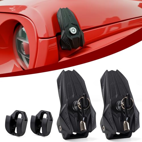 Locking Hood Latches for Jeep Wrangler JK JL & Gladiator JT 2007-2026, Heavy-Duty Aluminum Anti-Theft Hood Catch, Stainless Steel Lock Core, No Hood Flutter, No-Drill OEM Replacement,Fighter-Jet Style