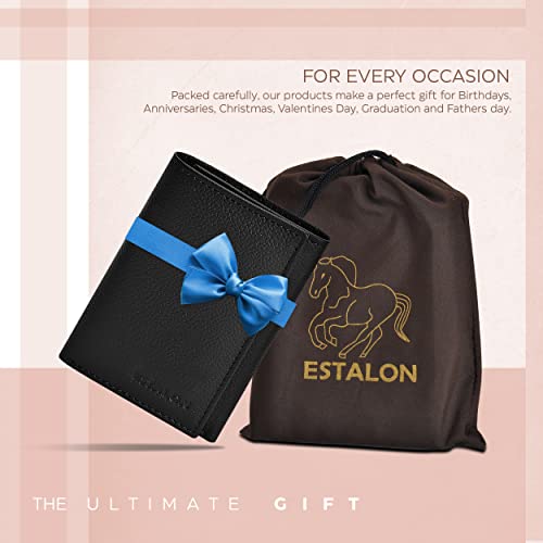 Estalon Real Leather Trifold Wallet For Men-Rfid Slim Tri Fold Wallets Minimalist 3 Fold Credit Card Holder Id Window Christmas Gift #TOP4