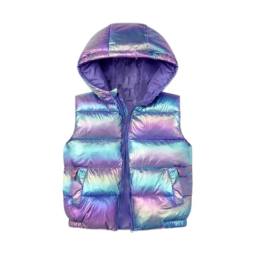 Shiny Puffer Jackets Kids Boys Girls Reflective Hooded Vest Metallic Sleeveless Jacket Snowsuit Waistcoat for 3-8 Years
