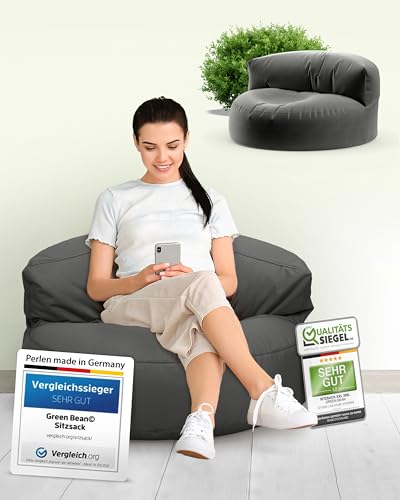 Green Bean Sitzsack Sofa mit Füllmaterial - Lounge im Sitzsack-Design 90x50cm mit ergonomischer Rückenlehne & waschbarem Bezug - Indoor und Outdoor geeignet in Anthrazit