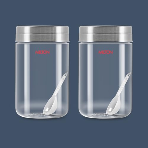 Image of MILTON Steel Seal 2000 Airtight Food Grade Modular Plastic Container | BPA Free, Stackable & Transparent | Wide Mouth with See-Through Lid | Ideal for Cereals, Pulses, Spices, Set of 2, 2000 ml each