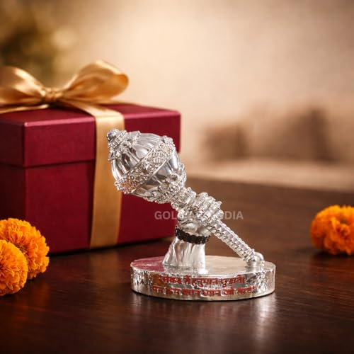 Image of Gold Art India Hanuman Gada Idol Silver Plated - Bajrangbali Gada for Car Dashboard, Home Mandir & Office Decor | 4 Inch