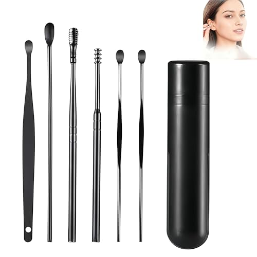 Image of 6 Pcs Ear Wax Removal Tool Set with Storage Tube, 2026 Ear Wax Removal Tool Ear Cleaning Kit, Portable Ear Pick Earwax Removal Tool Ear Cleaning Kit with Storage Box (Black)