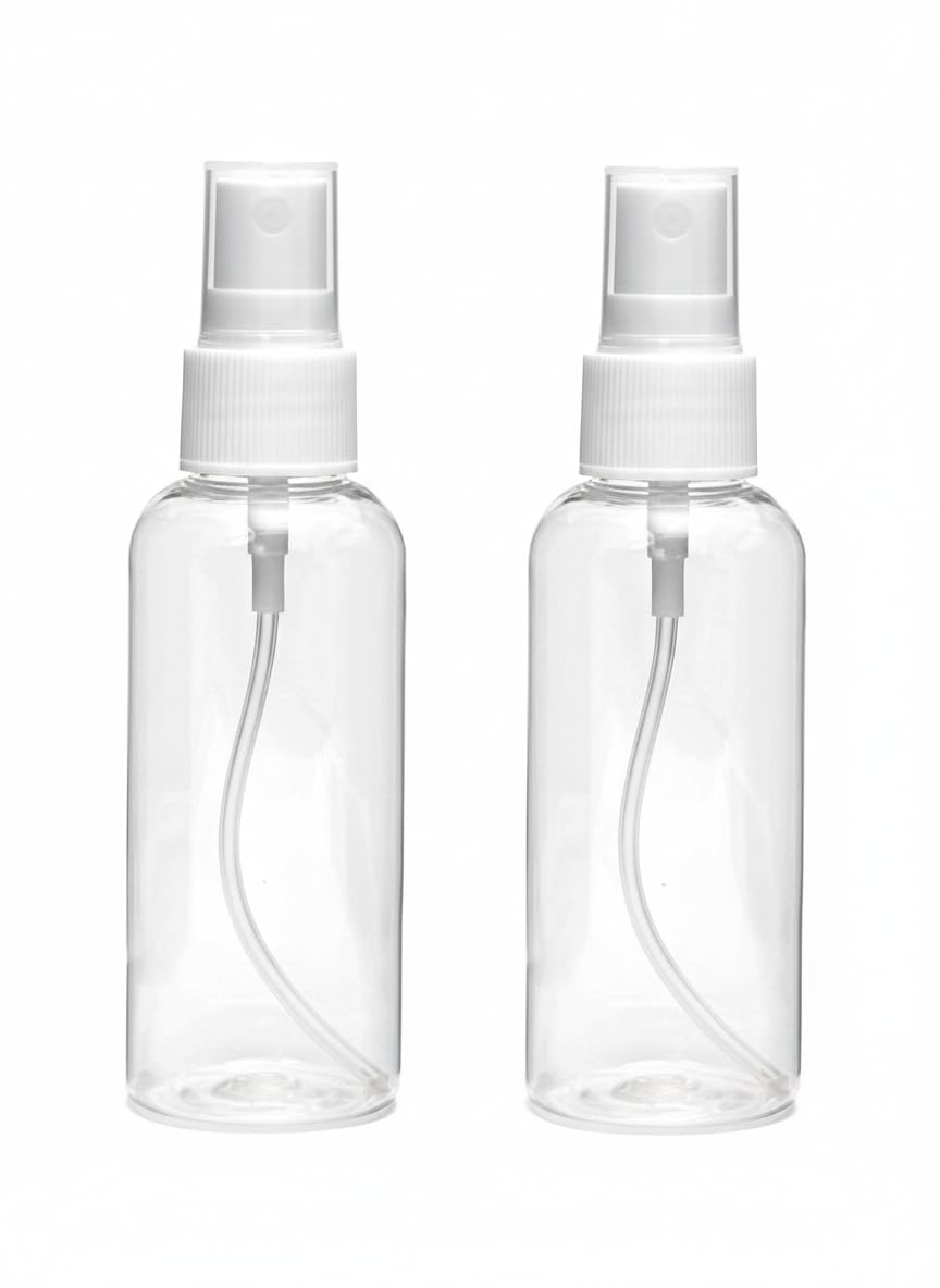 (pack of 2)100ml empty refillable fine mist sprayer atomizer spray bottle with ultra-fine mist pump and cap, for home/travel/beauty/makeup/sanitizer-100ml,transparent