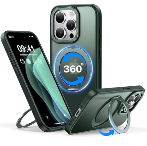 Carcasa iPhone 15 Pro verde C360 con soporte imán anticolisión