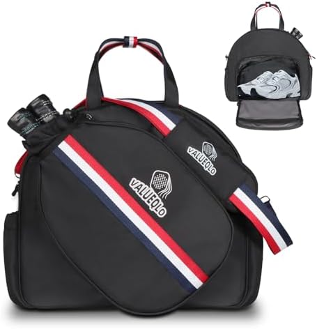 Pickleball Tote Bag for Women Men with Shoe Compartment & Wet Pocket, Large Capacity Gym Sports Tote Bag Holds 2-3 Pickleball Paddles & Balls, Adjustable Shoulder Strap,Black