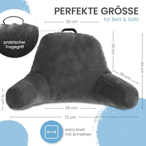 ELONEO Rückenkissen, Lesekissen für Bett und Sofa mit Armlehnen – Ideal als Rückenstütze für mehr Halt und Komfort von Rücken, Kopf und Nacken, Sitzen, 76 × 46 × 40 cm