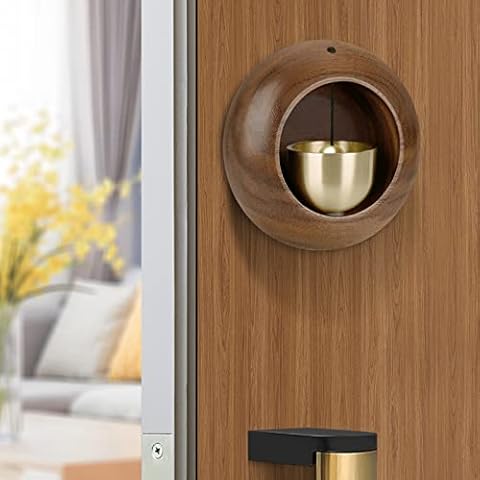 Shopkeepers Bell for Door Opening, Decorative Entry Doorbell Gate Bell Chime, Wooden Doorbell with Brass Bell, Magnetically Attached Design No Drill Mounted, Hanging Bell for Door Entrance Fridge Shop Cover