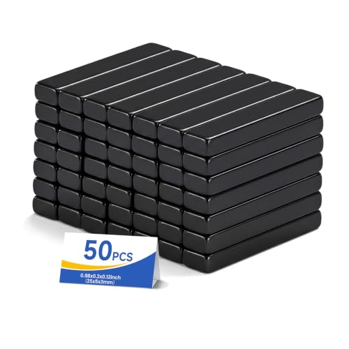 Image of MIKEDE 50 Pack Strong Small Neodymium Bar Magnets, 25x5x3 mm, Black