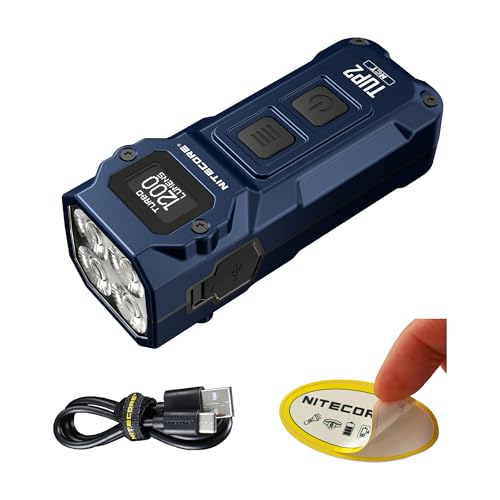 Image of Nitecore TUP2 (Tup 2) 1200 Lumen Rechargeable Metal Keychain Flashlight - Multi-Color Temperature (Warm /Neutral /Cool) EDC Light USB-C Fast Charging Digital Display Lightweight with NSticker (Blue)