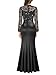Miusol Women's Vintage Lace Contrast Satin Design Ruched Ruffle Formal Evening Maxi Dress (Large, Black)