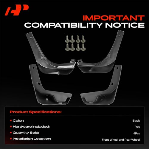 Image of A-Premium Mud Flaps, No Drilling Required Splash Guards with Accessories | Compatible with Nissan March, Micra, 2010-2014, Hatchback, Set of 4 Front and Rear