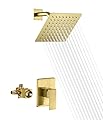 sumerain Pressure Balance Shower Faucet Brushed Gold Finish, 8" Square Rainfall Shower Head Including Rough-In Valve Body and Trim