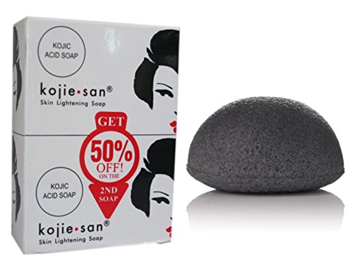 Savon Éclaircissant Kojie San 2 x 135 g (lot de 2) + 1 Éponge Konjac en Charbon de Bambou Pour le Visage Cover