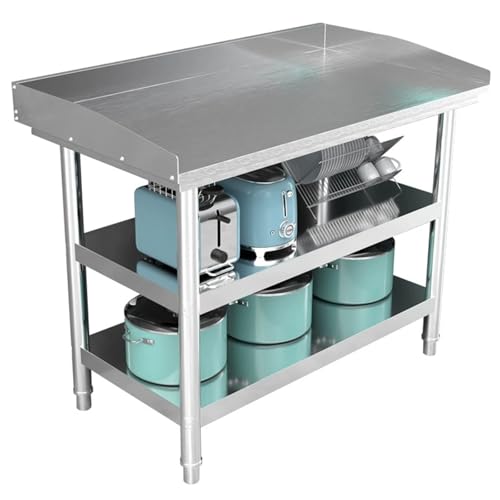 Isla de Cocina Comercial de Acero Inoxidable: Mesa de preparación Triple, encimera de Metal Resistente para amasar y Picar, diseño Triangular de 80 x 50 x 80 cm