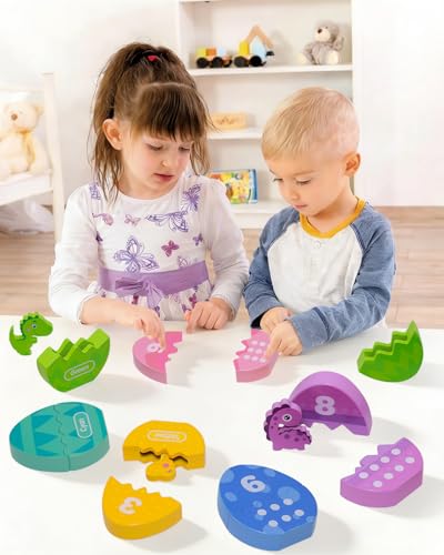 OEUVI Toddlers Learning Toys Wooden Number Counting Montessori Educational Toys Matching Eggs Dinosaur Toys Sorting Fine Motor Games Christmas Birthday Easter Gift for Kids Boys Girls Ages 3+ - Image 6