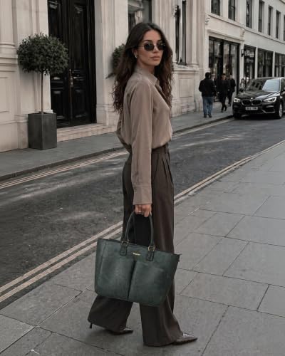 Image of Laptop Tote Bag for Women, Leather Work Tote with Padded Laptop Compartment, Cup Holder, Office Computer Briefcase