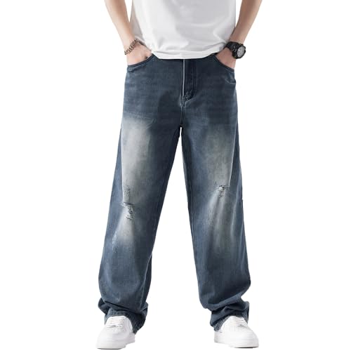 EnllerviiD Men's Baggy Denim Jeans Loose Fit Ripped Distressed Jean Hip Hop Vintage Skater Dance Pants Streetwear