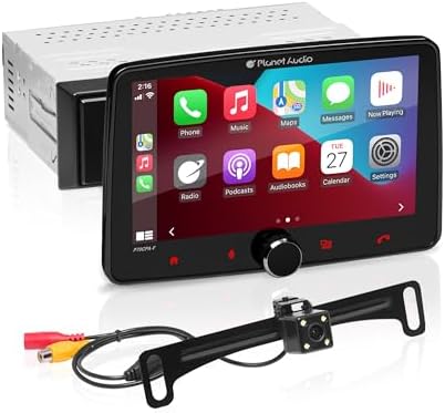 Planet Audio P70CPA-CF Car Stereo - Apple CarPlay, Android Auto, Single Din, 7 Inch Touchscreen, Bluetooth, No CD DVD Player, AM/FM Radio Receiver, Backup Camera