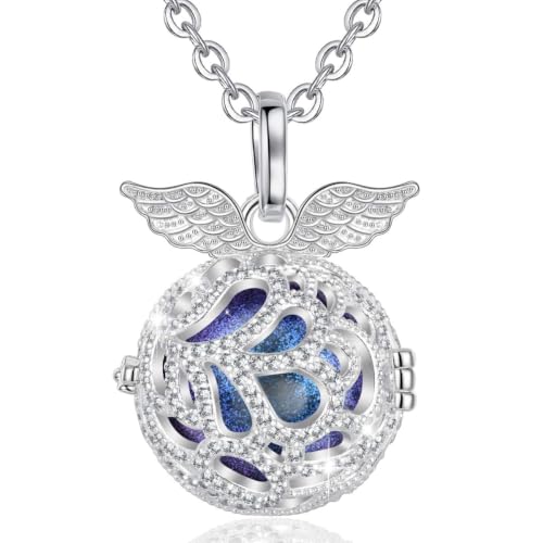 AEONSLOVE Collier Femme Collier Bola Grossesse pour Maman Pendentif Ailes d'ange avec Coffret Cadeau Joujou de Bébé, Cadeau de Noël Naissance Anniversaire, 114cm Chaîne