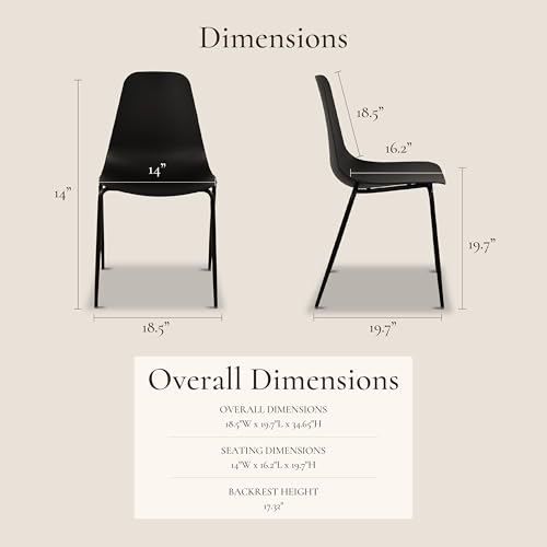 Image of Poly & BARK Isla Stackable Dining Chairs Set of 4 - Mid Century Modern Plastic Dining Chair with Metal Legs - Kitchen & Dining Room Chairs - Dining Table Chairs Set - Indoor /Outdoor - Ebony Black