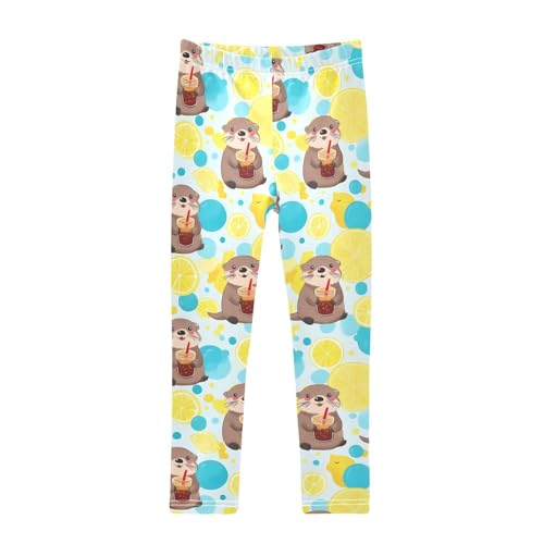 ALAZA Girls' Leggings Children's Yoga Pants Skinny Printed Dance Otter Lemon Cute Comfortable 4T