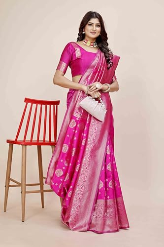 Image of Shasmi Women's Banarasi Saree Pure Kanjivaram Silk Saree Soft new ladies 2025 Design Wear Pattu Sarees Party Sari collections With Blouse Piece for Wedding sadi (PARI-218)