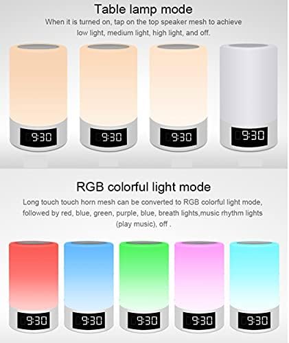 KAMARLIS Bluetooth Speaker Bedside Lamp Multicolour Rechargeable LED Nightlight Alarm Clock and FM Radio Mp3 Dimensions H18cm Ø10,2cm