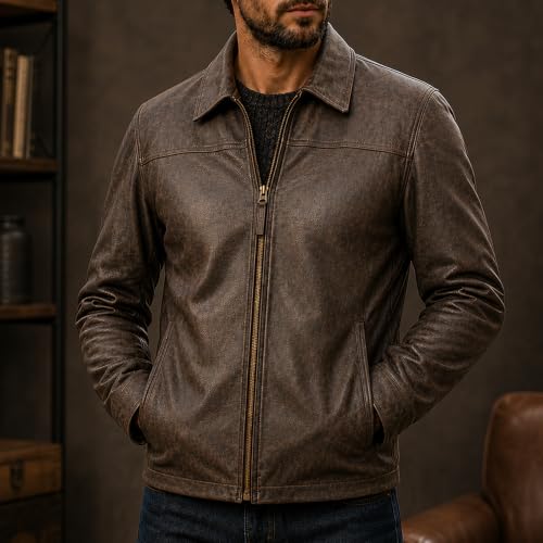 Image of Isaac & David Chicago Men's New Black /Brown Lambskin Leather Classic Open Bottom Jacket Motorcycle Vintage Racing Jacket
