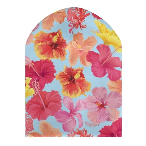 Hibiscus Flowers Pattern Kids Beanie Hat for for Girls Boys Children Cap Winter Knitted Chemo Cancer Headwear Accessories Gifts Decoration Black3