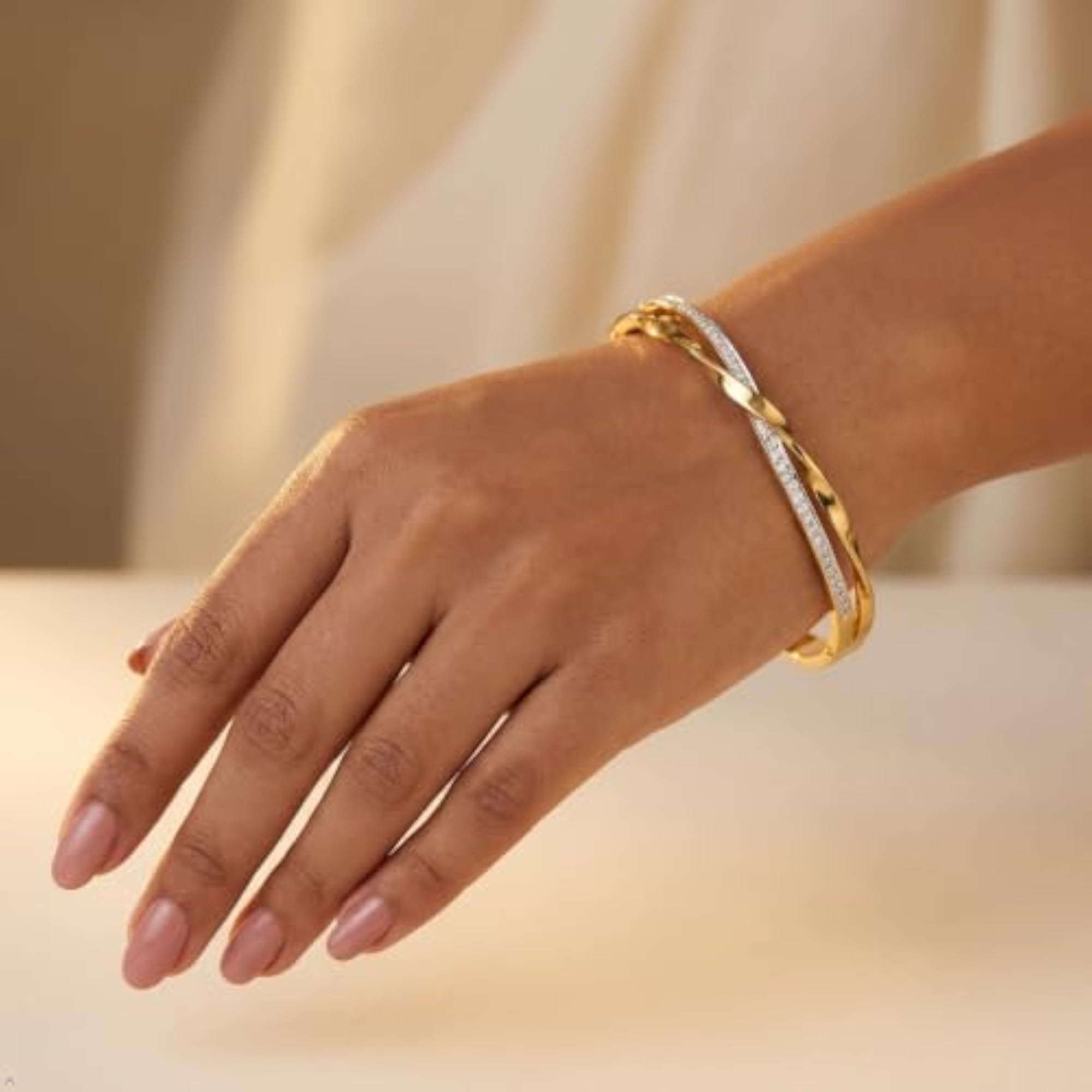 Women's Stainless Steel Golden Adjustable Kada Bracelet