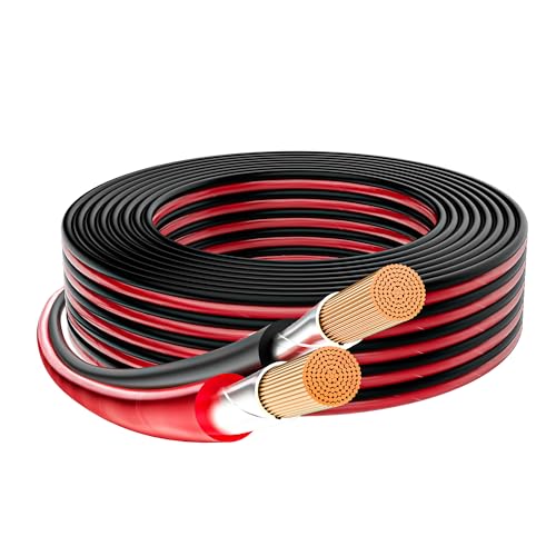 Mygatti 16/2 Gauge Speaker Wire 25FT, 16 AWG 2 Conductors OFC Pure Copper Electrical Red Black Cable for Car Speakers Stereo, Home Theater, Automotive Wire, Aluminum Foil Shield, Flexible Clear PVC