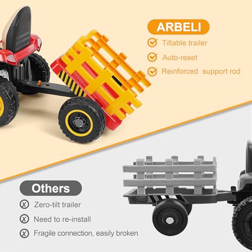 ARBELI 12V 7AH Ride on Tractor w/Tiltable Trailer & Remote Control, 2x45W Motors, Bluetooth, Music, Shifter, Electric Car for Kids Ages 2-5, Red - Thumbnail 4
