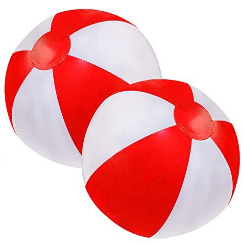 PENTA ANGEL Beach Balls 2PCS 12 Inch Inflatable/Blow Up Classic Rainbow Color Summer Swimming Pool Party Favors Water Toy Beachball for Women Men Adults Playing (Red&White 12 Inch)