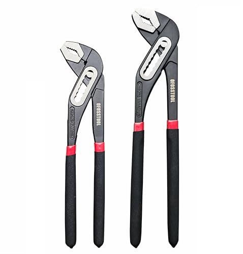 2PCS Groove Joint Pliers Set,10-Inch & 12-Inch Adjustable Tongue-and-Groove Pliers,Black Plastic Handles, Chrome Vanadium Steel,Black-Plated,Water Pump Pliers Set(2PCS Black-Plated)