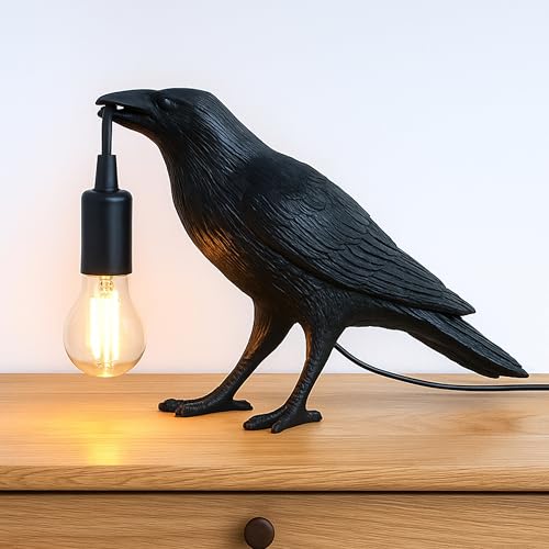 Crow Lamp Holding Light Bulb, Raven Bird Halloween Table Lamp Home Decor, Dark Academia Gothic Styling, Victorian Lifelike Novelty Animal, for Bedside Bedroom Living Room Desk Floor, 11.6 x 6.9 inches