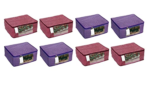 Image of Saree Cover Bag | Saree Cover Bag | Cotton Saree Cover Closet Orgnizer /Saree Bags for Wardrobe Orgnizer Clothe Covers | Cotton Cover | Sari Cover (Pack of 8, Maroon + Purple)