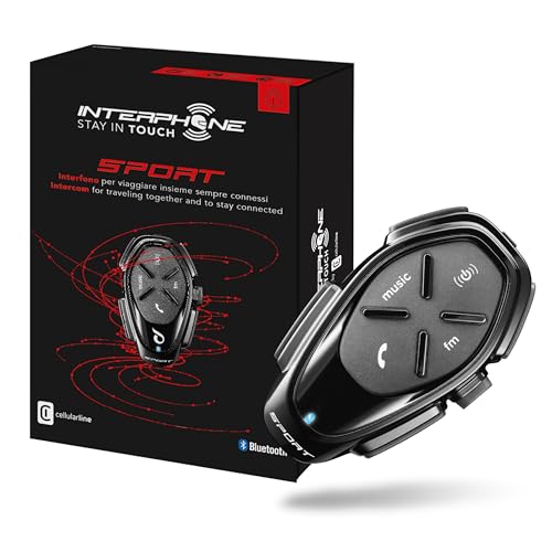 Interphone Sport - Einzelpack - Bluetooth-Kommunikationssystem für Motorräder - Bis zu 4 Reiters, 1Km Reichweite - 20 Std Sprechzeit, 40 Tage Standby-Zeit - Radio Fm - GPS - MP3 - Waterproof