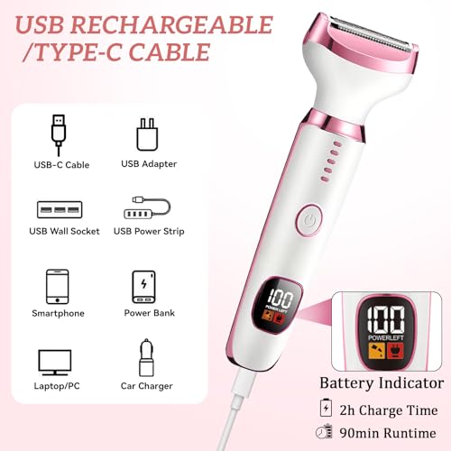 NXPZ Máquina de Afeitar Eléctrica para Mujer, 5 en 1 Máquina de Afeitar Eléctrica para Mujer, Rasuradora Íntima Sin Dolor, para Bikini, Axilas, Piernas, Cejas y Nariz, con Pantalla LED, Carga USB - imagen 9
