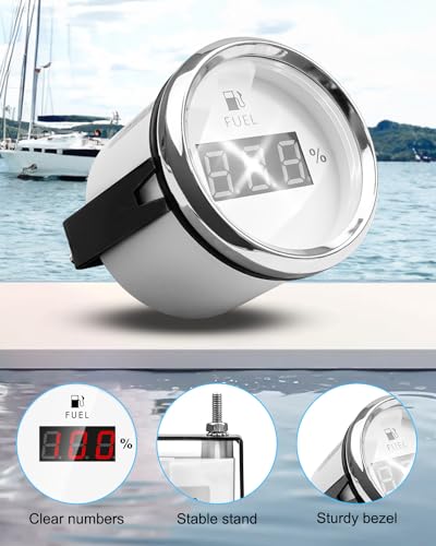 Image of 0-90 ohm Boat Fuel Gauge, Waterproof Marine Fuel Level Gauge, Gas Fuel Tank Meter Gauge for Car RV Truck Vehicle, with 52mm Dial & LED Backlight & Digital Display, White