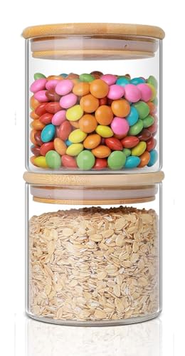 Image of MARTVIA Glass Food Storage Jars with Bamboo Lids 650ml Set of 2, Wide Mouth Lid Jar for Home Kitchen,Flour, Sugar, Coffee, Pasta, Oats, Grains, Cookies, Snacks (Round 650 ML Jar, SET OF 2)