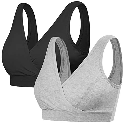 Voqeen 2 Piezas Maternidad y la Lactancia Sujetador, Sujetador de Lactancia Algod�n sin Costuras Maternidad Sujetadores Premam� Cuello en V Sujetador para Dormir Mujer Suave Lingerie