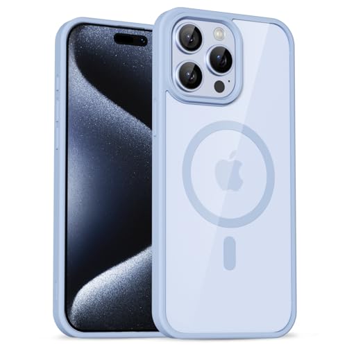 uvcoat for iPhone 15 Pro Case Clear Compatible with Magsafe Case Transparent, Ultra Slim Thin Magnetic Cases Soft Silicone & Hard Plastic Clear Back, Cute Mag Safe Cell Phone Cover, Light Blue