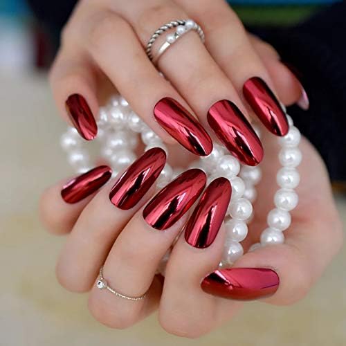 RED CHROME METALLIC LUXE DESIGN Full Cover Press On Nails Acrylic Nail Kit Artificial Nail Tips Mirror False Nails Extra Long Oval Round Almond Stiletto Nail Art Fashion Fake Nails