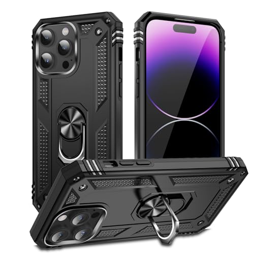 Korecase for iPhone 15 Pro Max Case 6.7"360° Rotating Ring Kickstand, Black